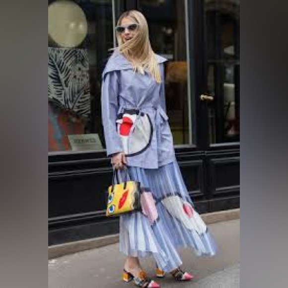 Akris Jackets & Blazers - Akris-Valdemar Wink Print Taffeta Parka Jacket Periwinkle Blue Multi Size 12